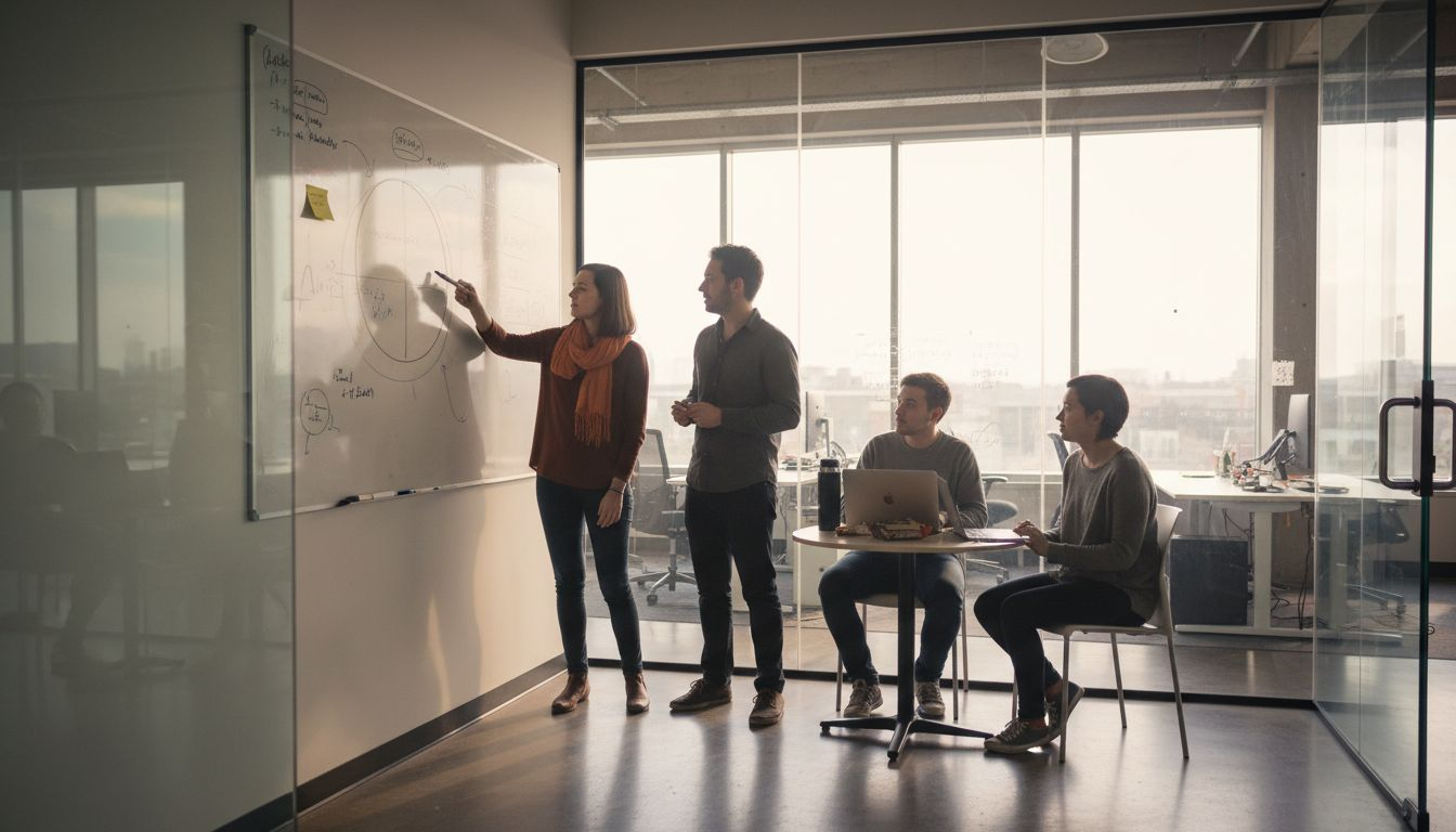 Startup team brainstorming app development ideas