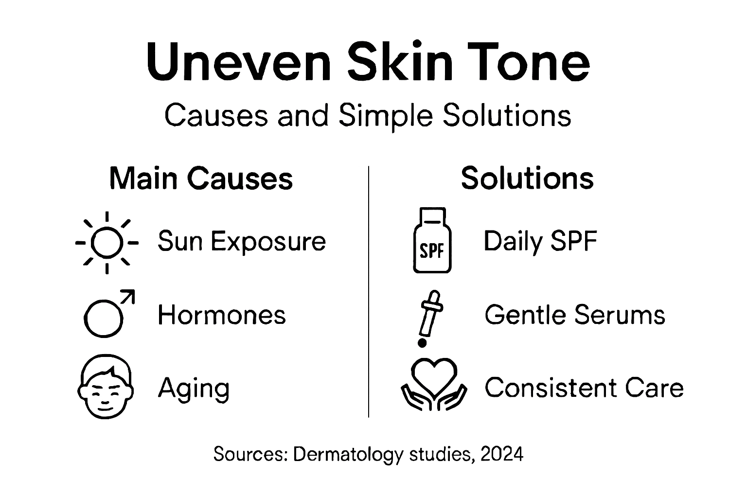 Infographic visualizing uneven skin tone causes and fixes