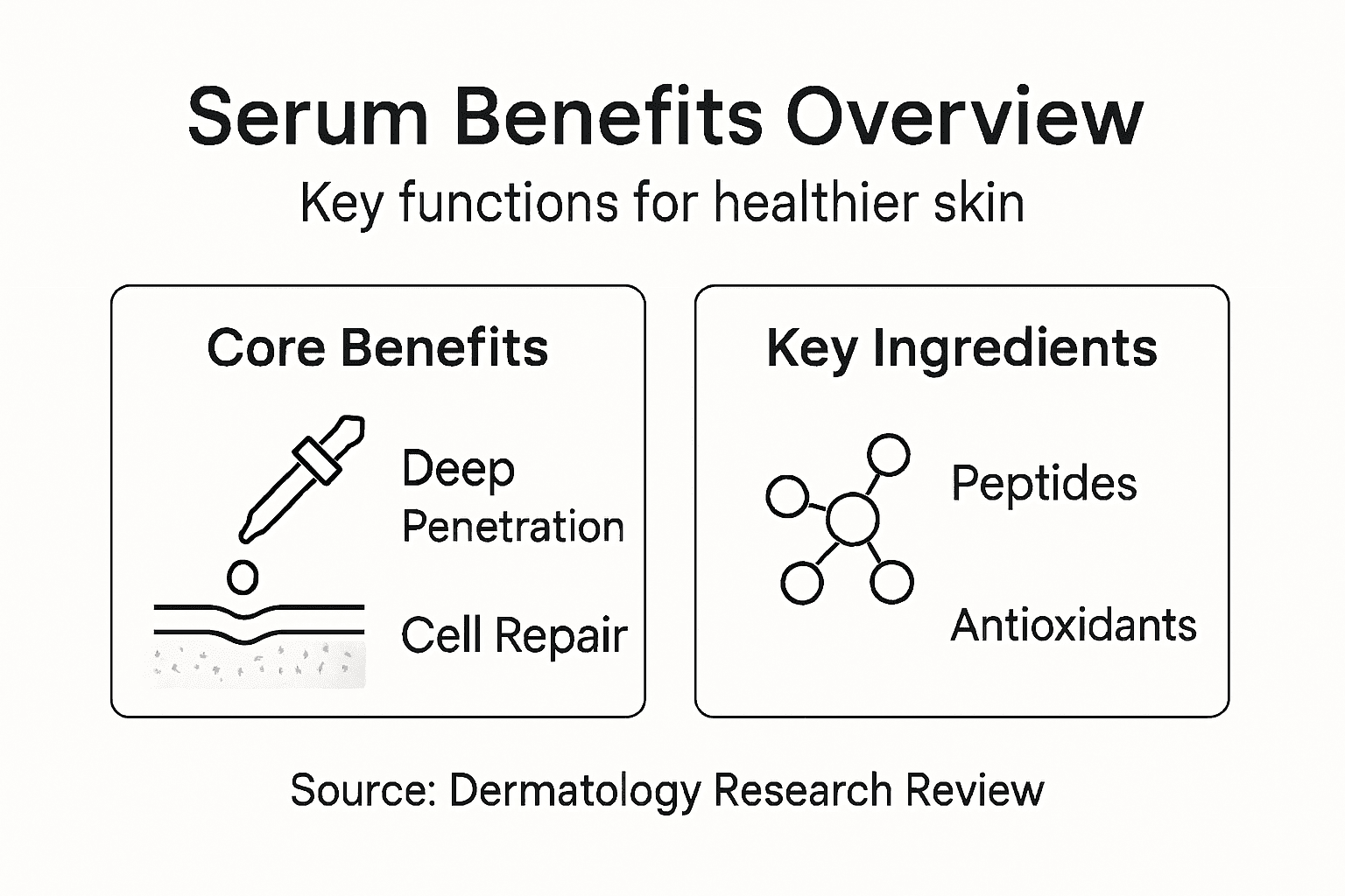 Infographic with serum benefits and key ingredients