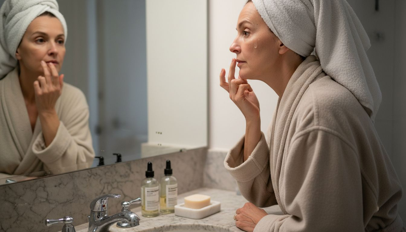 Applying anti-inflammatory serum to aging skin