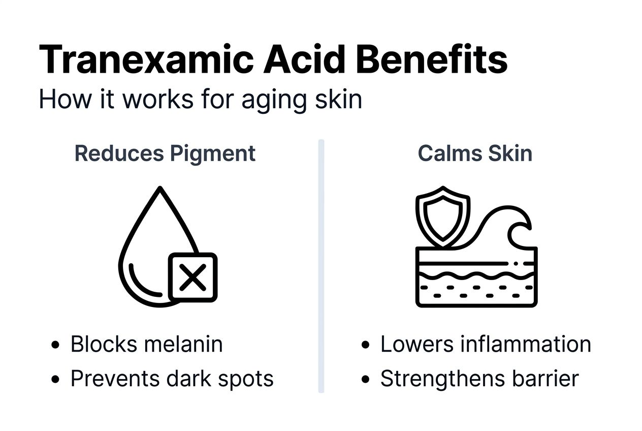 Infographic showing tranexamic acid mechanism and benefits