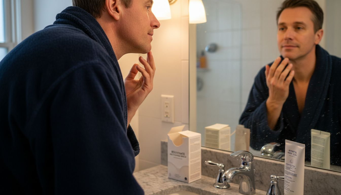 Man applying serum to sensitive facial skin