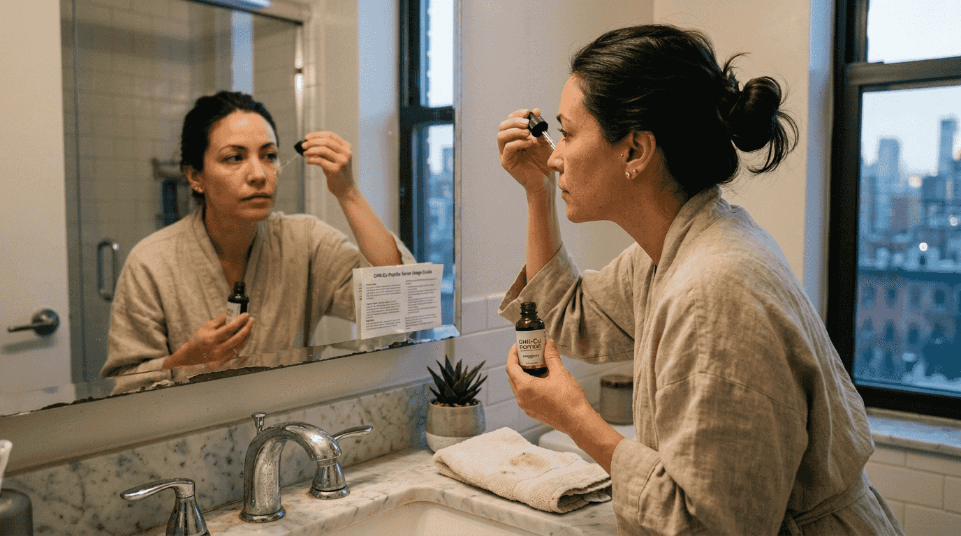 Applying peptide serum for skin health