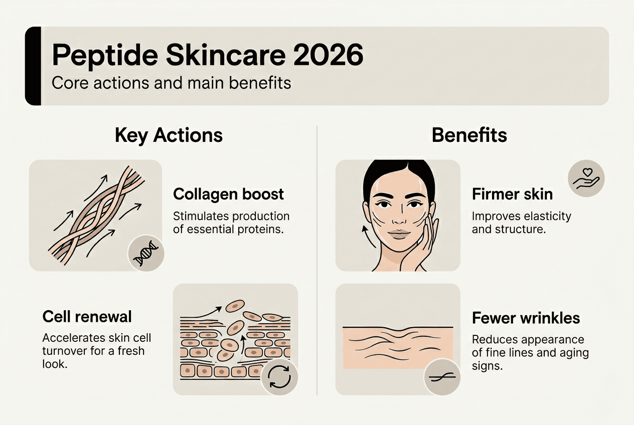 Infographic showing peptide skincare actions and benefits