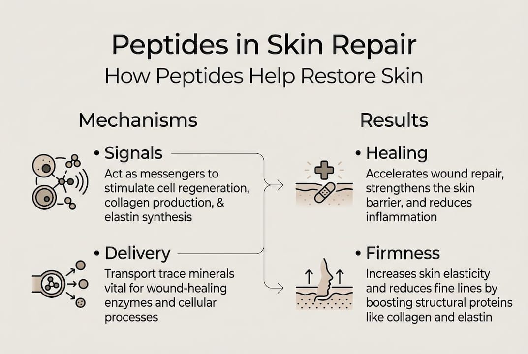Infographic showing peptides’ skin repair roles