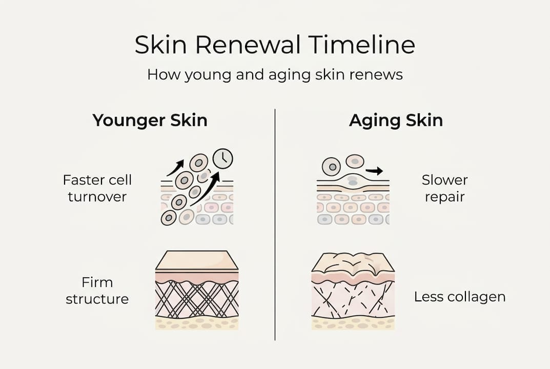 Infographic on skin renewal in youth and aging