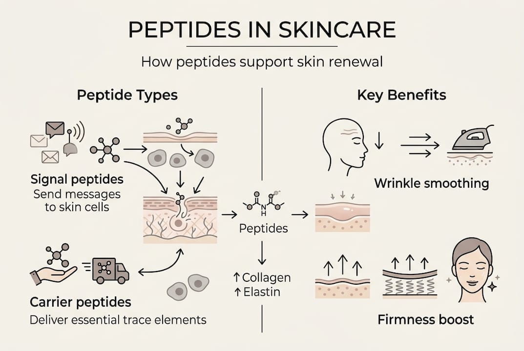 Infographic showing peptide types and key benefits