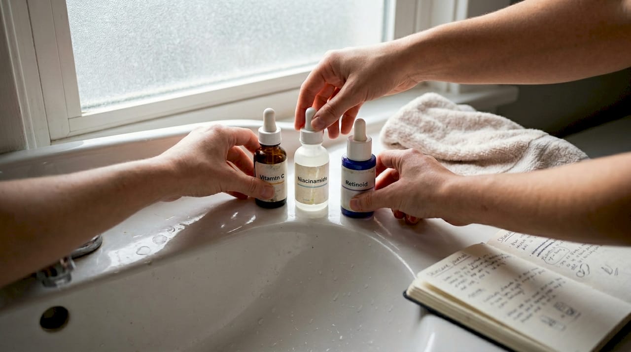 Hands organize skin brightening products