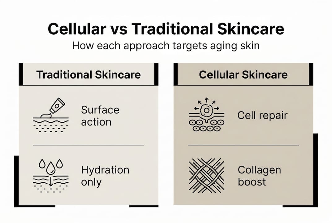 Infographic comparing cellular and traditional skincare