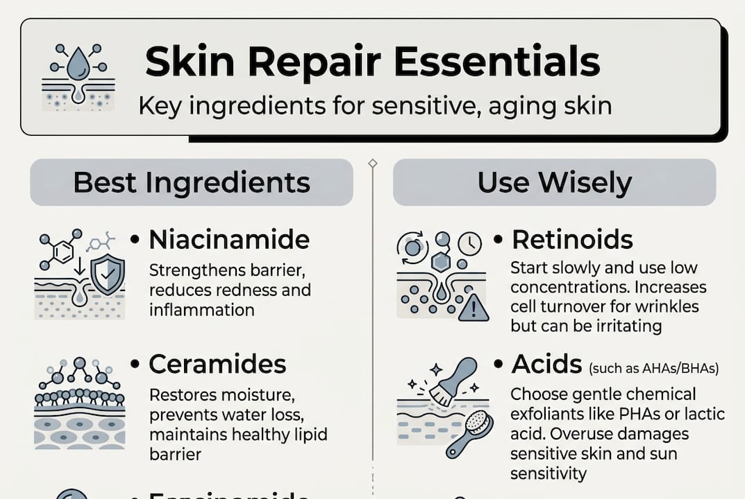 Infographic showing sensitive skin repair ingredients