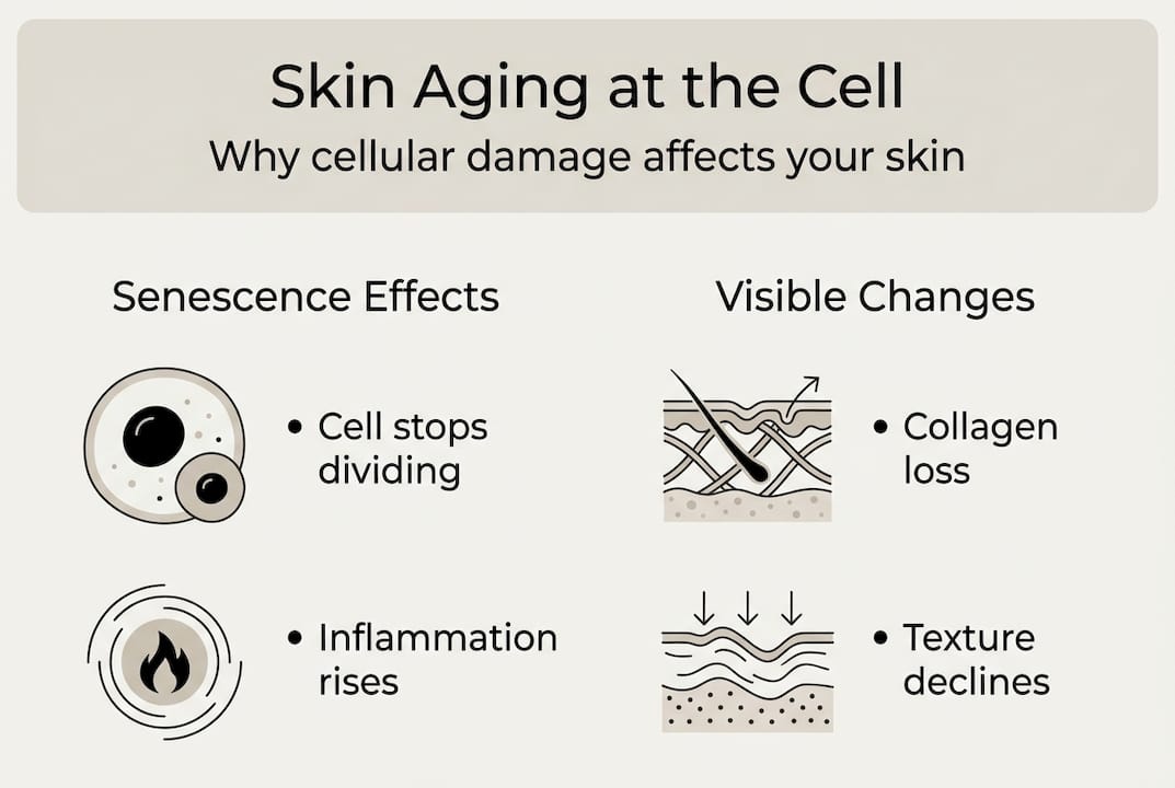 Infographic on cellular senescence and skin aging