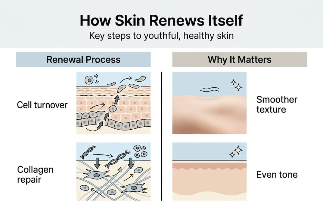 Infographic overview of skin renewal steps and benefits
