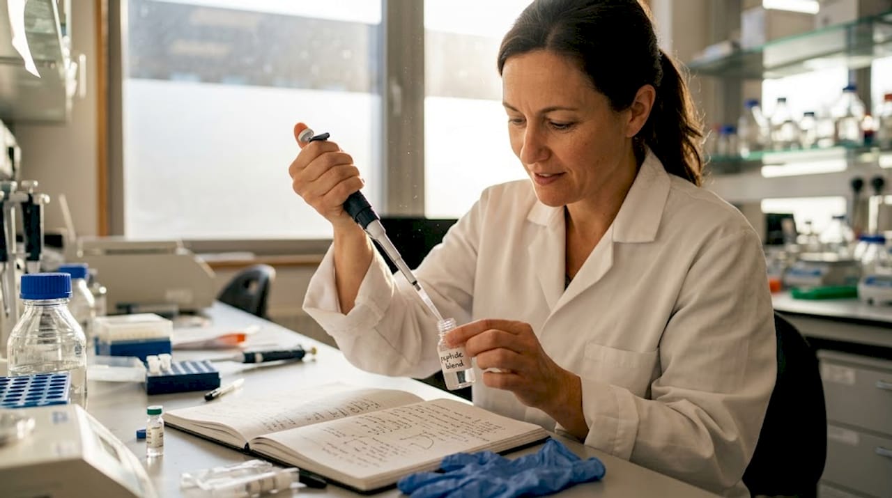 Scientist preparing peptide solution in lab