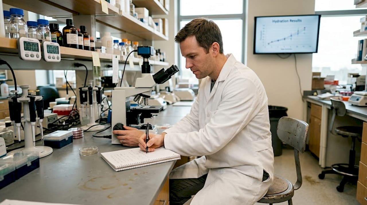 Scientist documenting skincare trial results