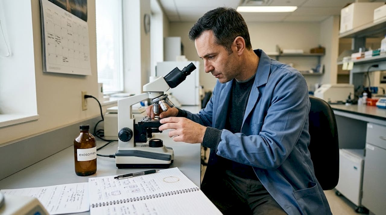 Dermatologist analyzing skin health in laboratory