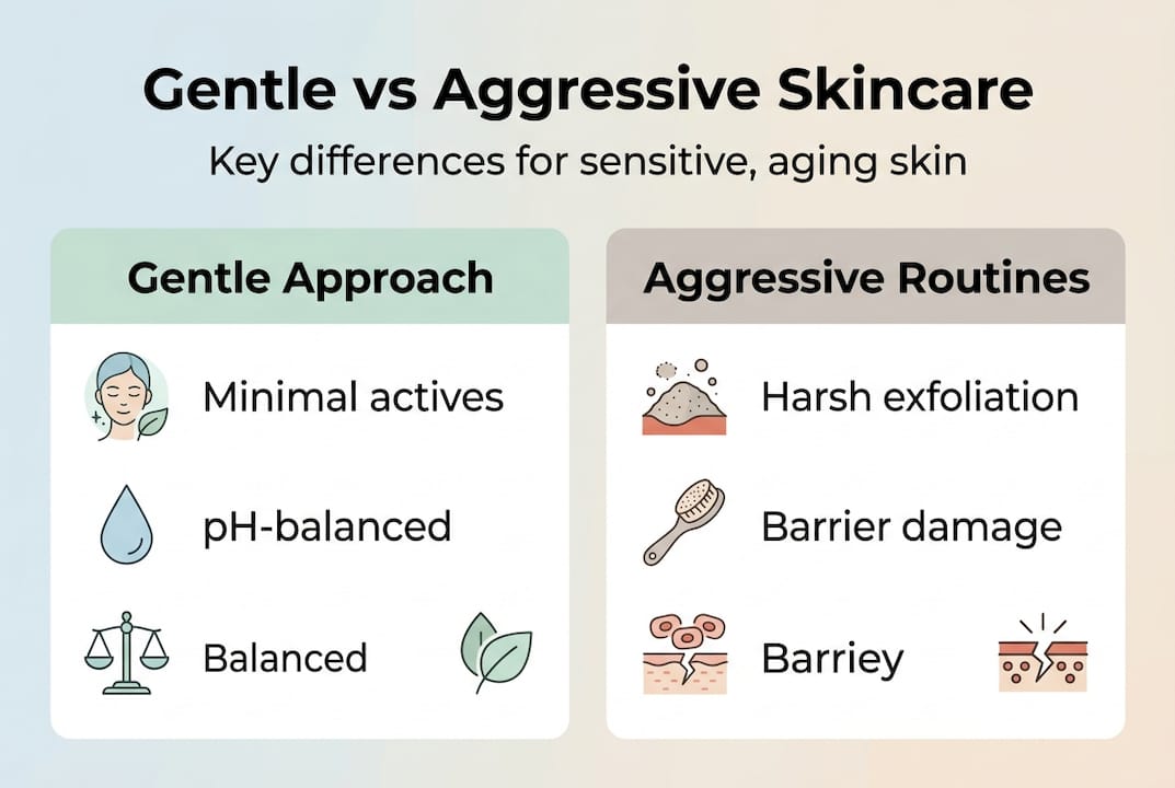 Infographic comparing gentle and aggressive skincare routines