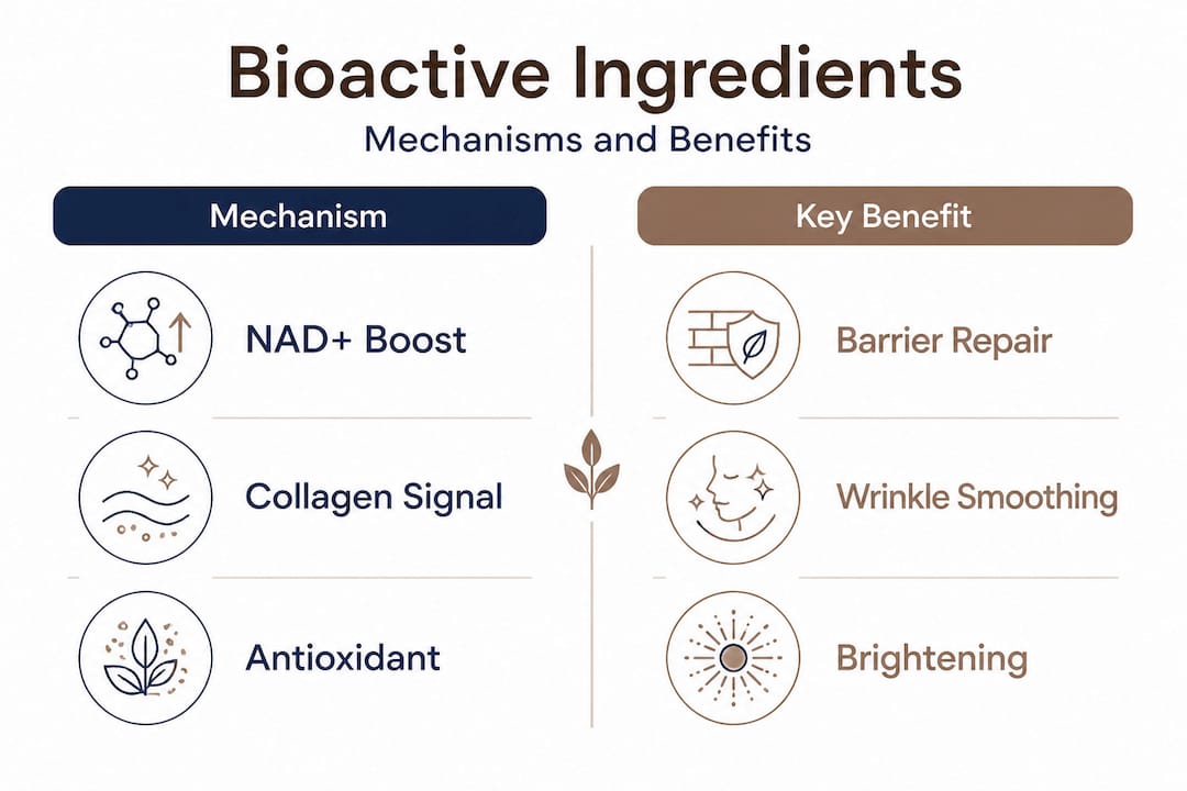 Infographic comparing mechanisms and benefits of bioactives