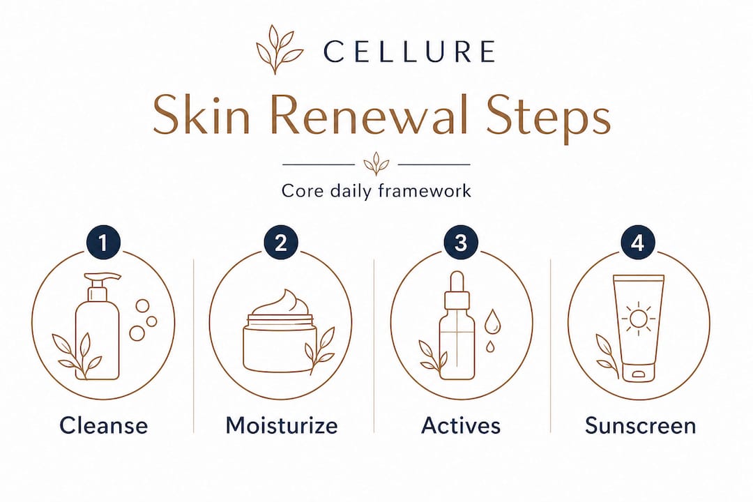 Infographic showing core daily skin renewal steps
