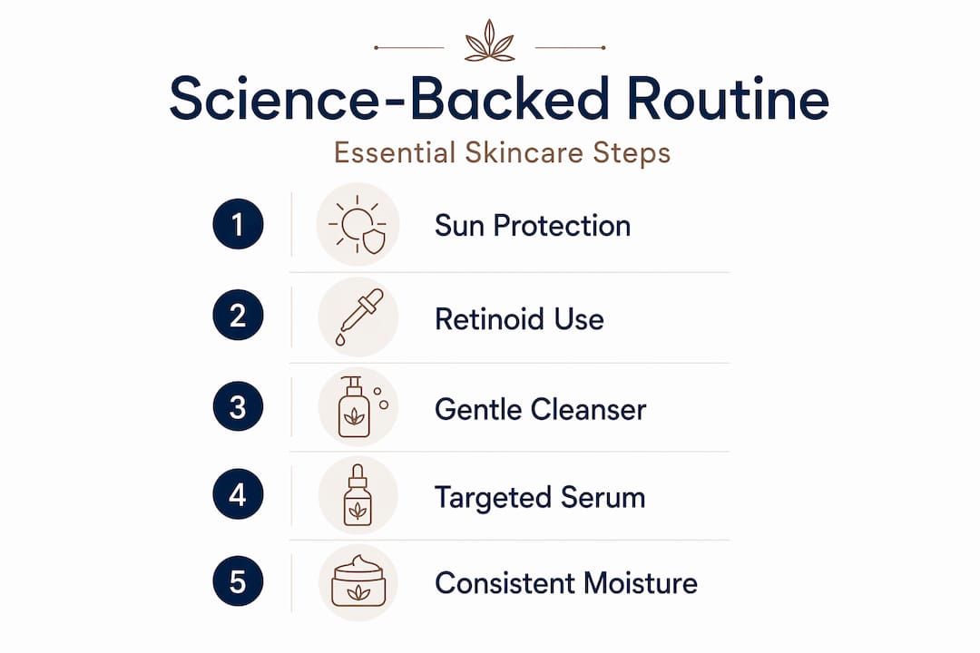 Infographic of five-step science-backed skincare routine