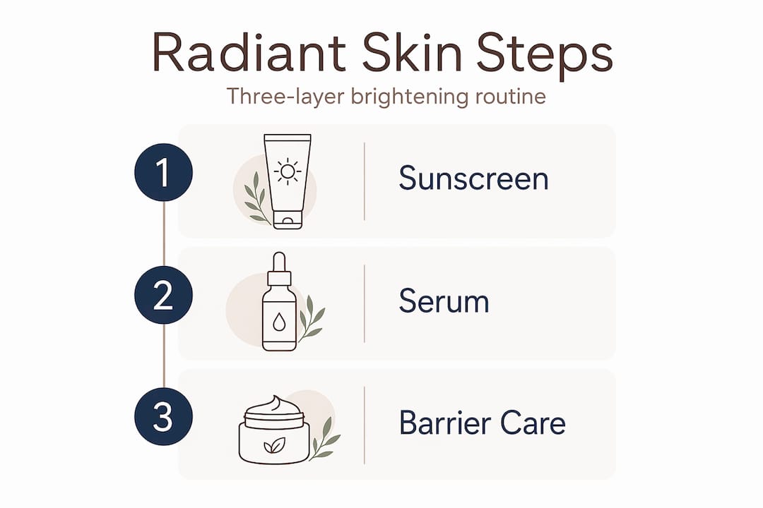 Infographic showing three steps for radiant skin