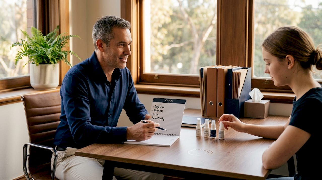 Dermatologist consulting with skincare patient