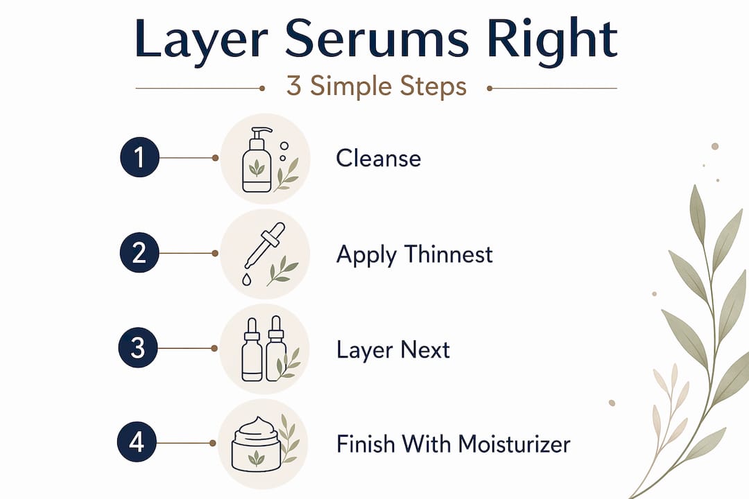 Infographic showing step-by-step serum layering process