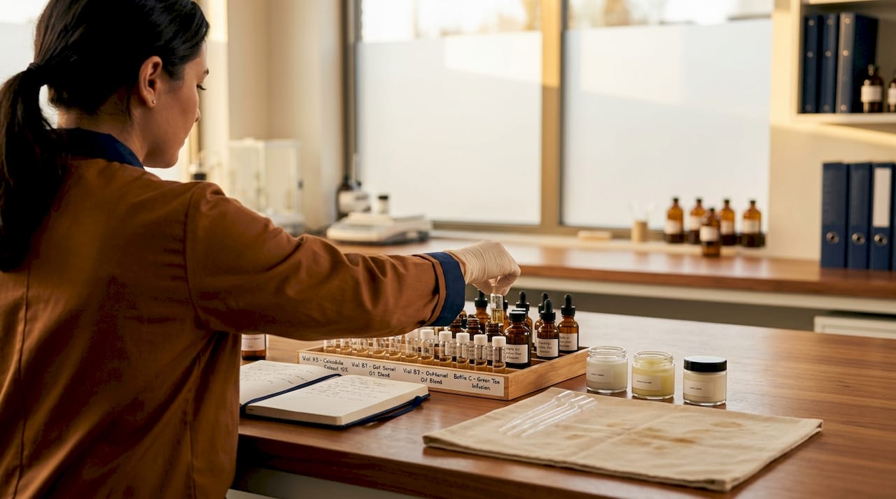 Lab technician evaluating skincare ingredients