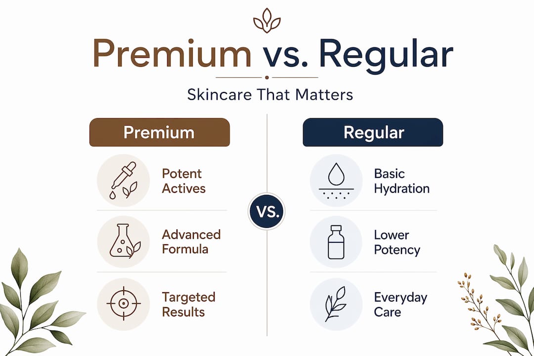 Infographic comparing premium and regular skincare features