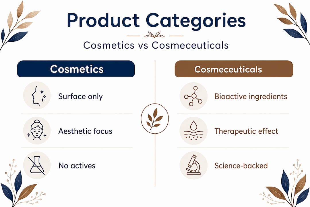Infographic comparing cosmetics and cosmeceuticals