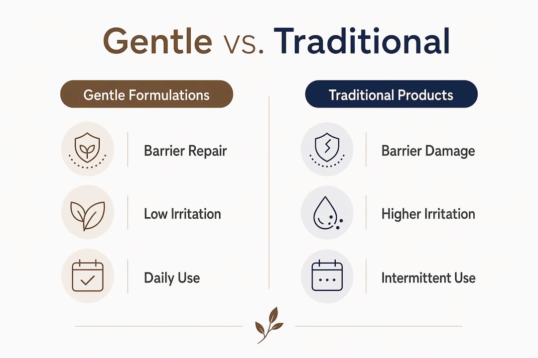 Infographic comparing gentle and traditional skincare benefits