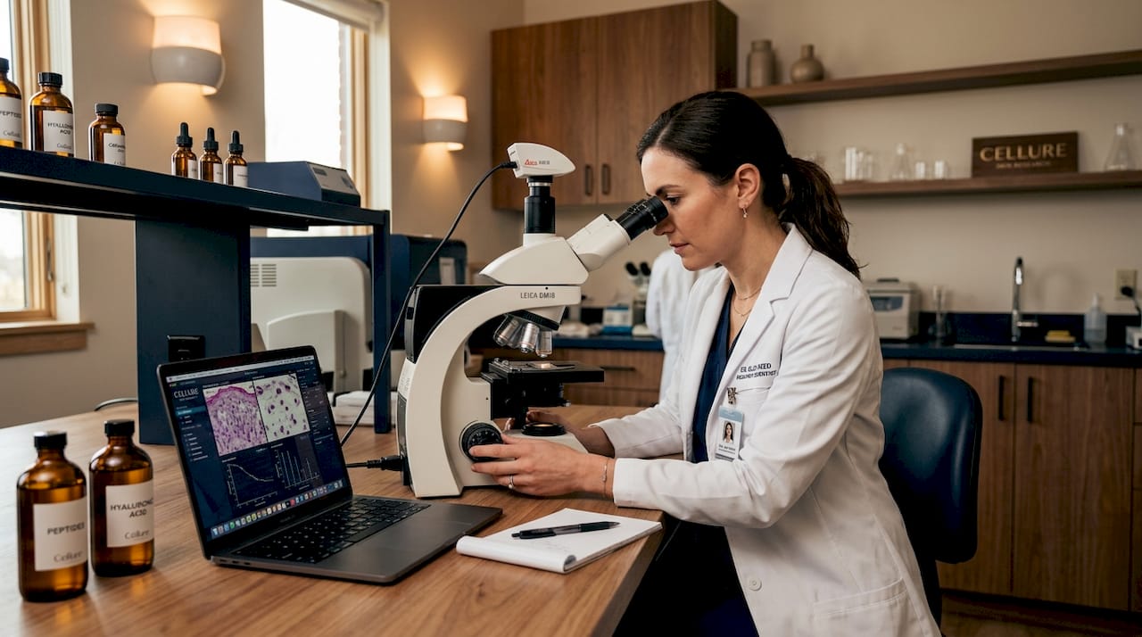 Scientist analyzing skin brightening ingredients