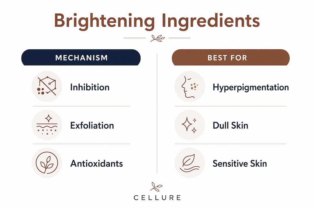 Infographic comparing skin brightening ingredients