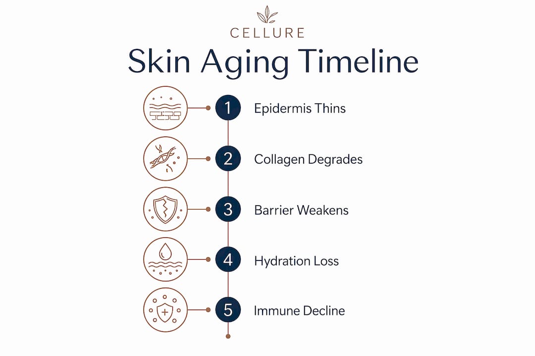 Infographic showing stages of skin aging process