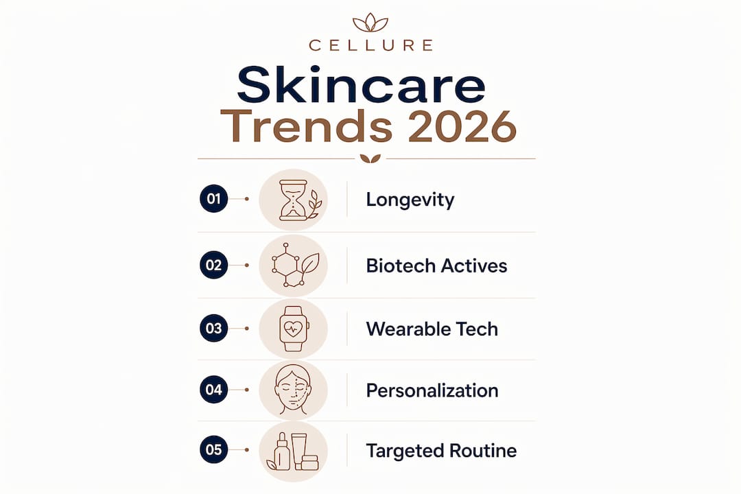Infographic illustrating key skincare trends for 2026