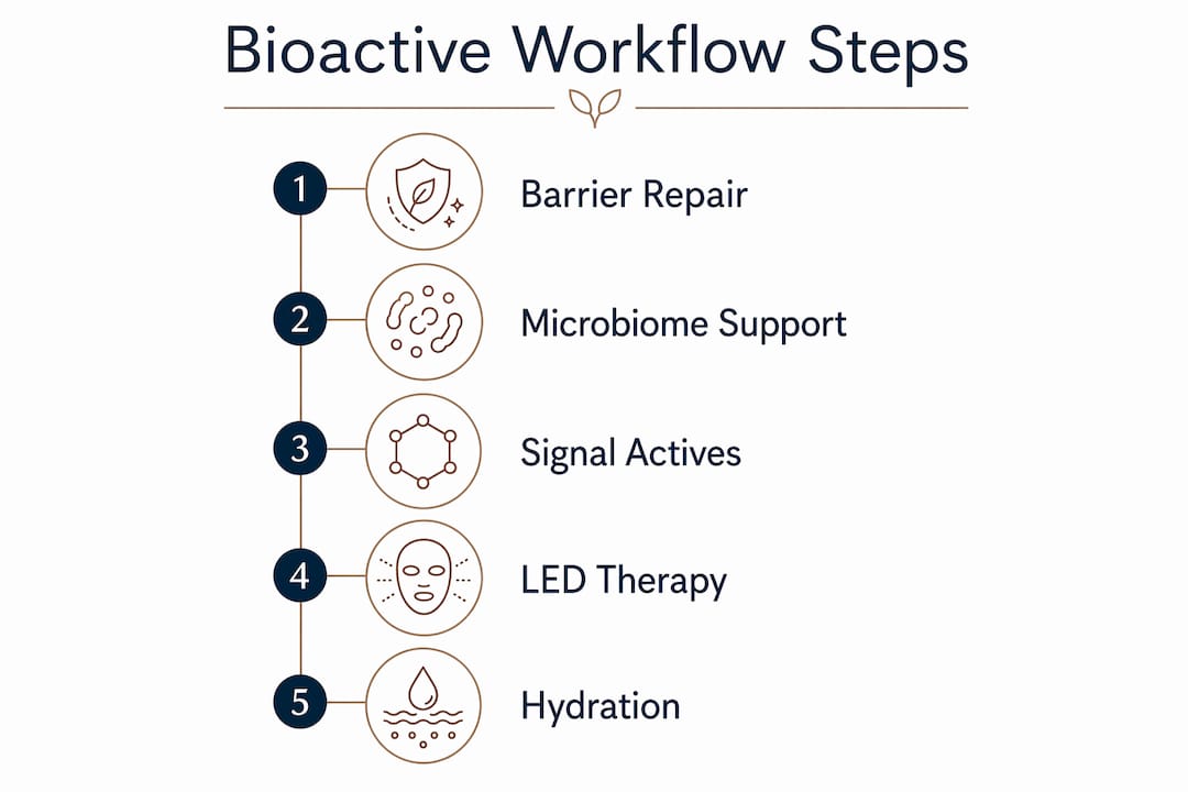 Infographic illustrating steps of bioactive skincare workflow