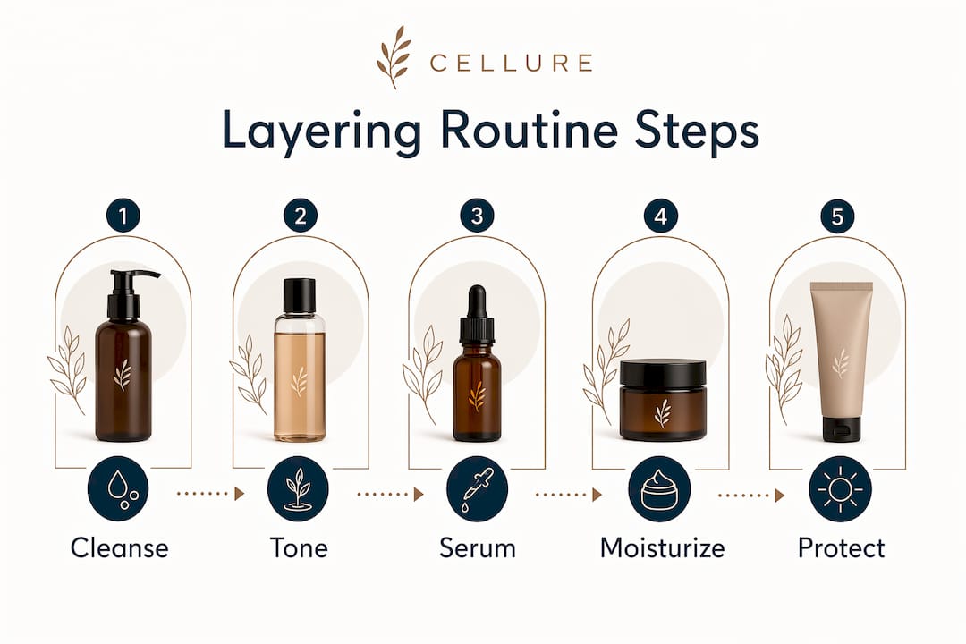 Infographic showing skincare layering routine steps