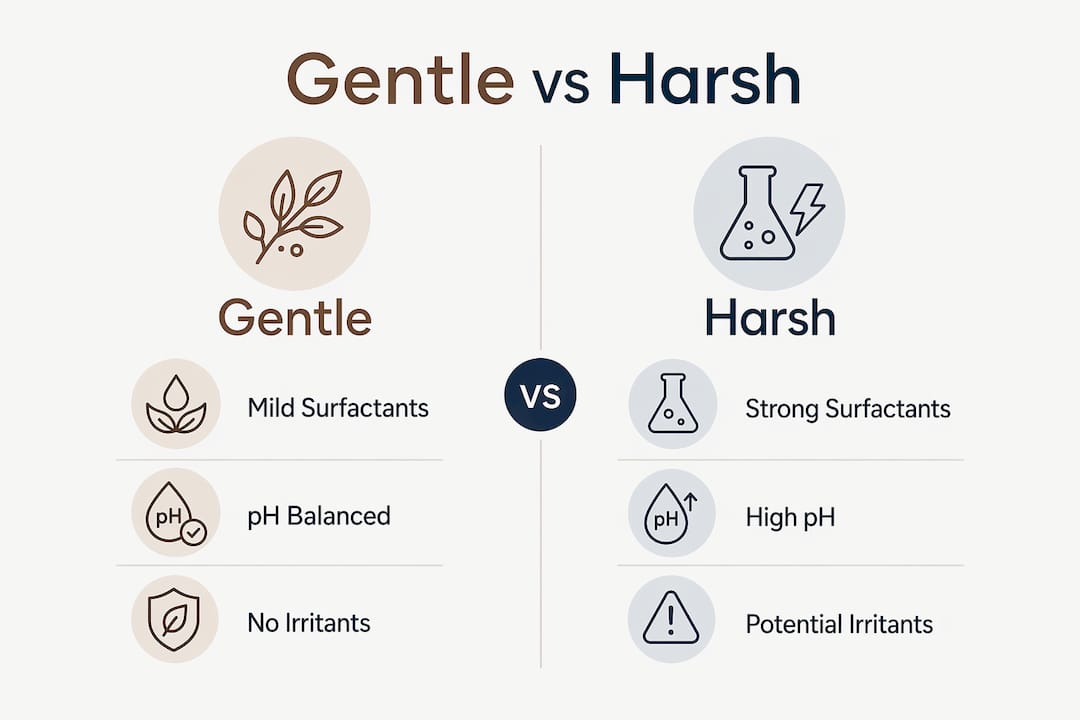 Infographic comparing gentle and harsh skincare formulations