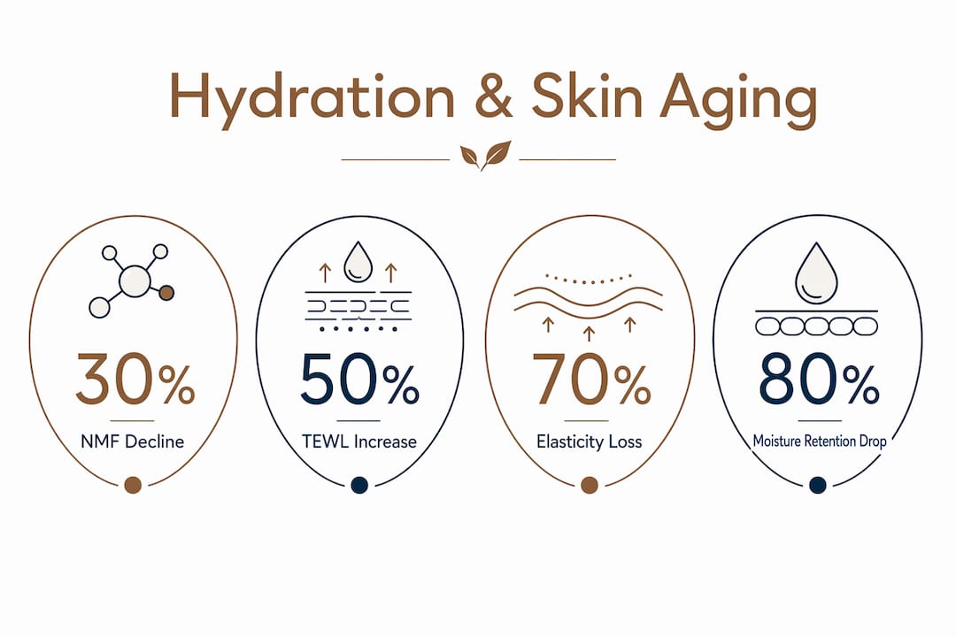 Infographic illustrating hydration and aging skin statistics