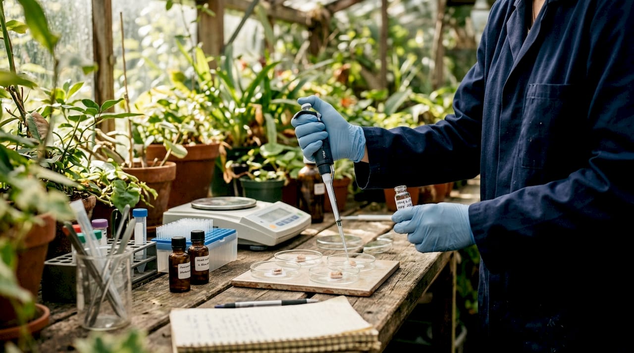 Hands preparing skincare delivery system samples