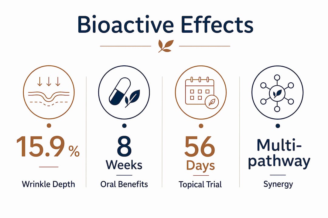 Infographic highlighting key clinical bioactive effects on skin