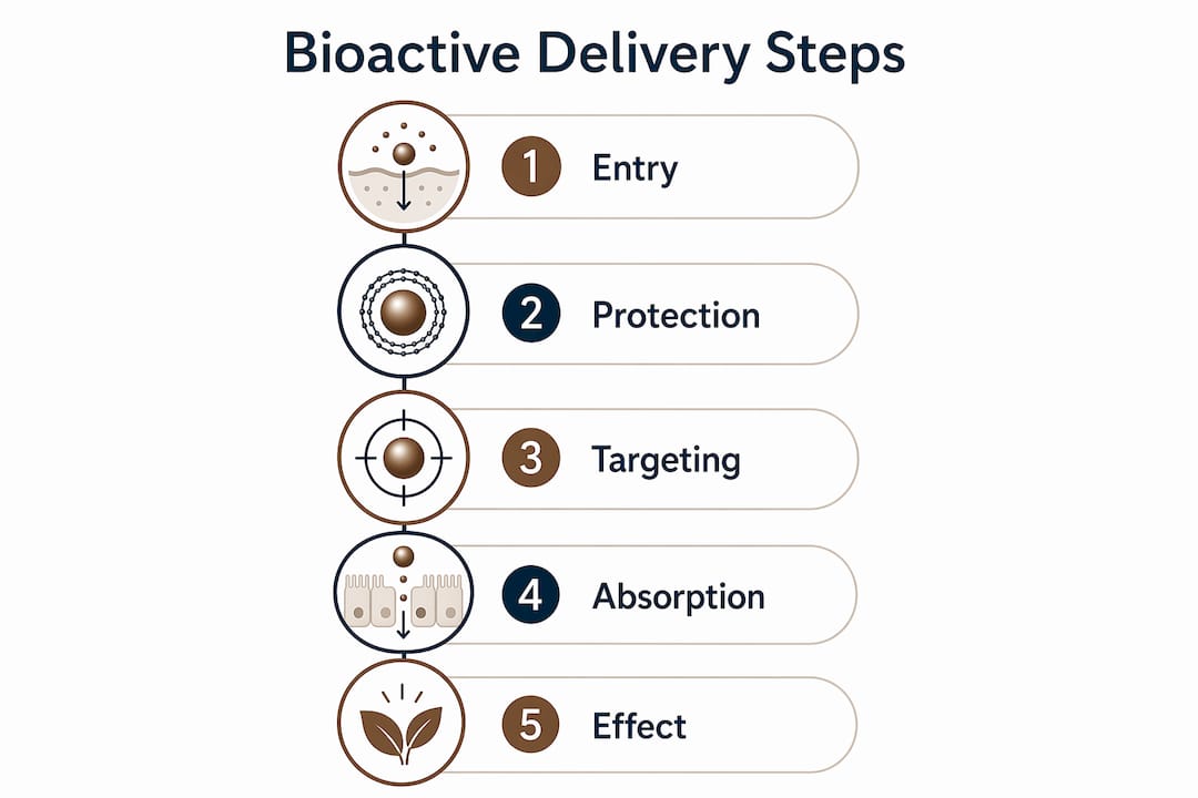 Infographic illustrating bioactive ingredient delivery process