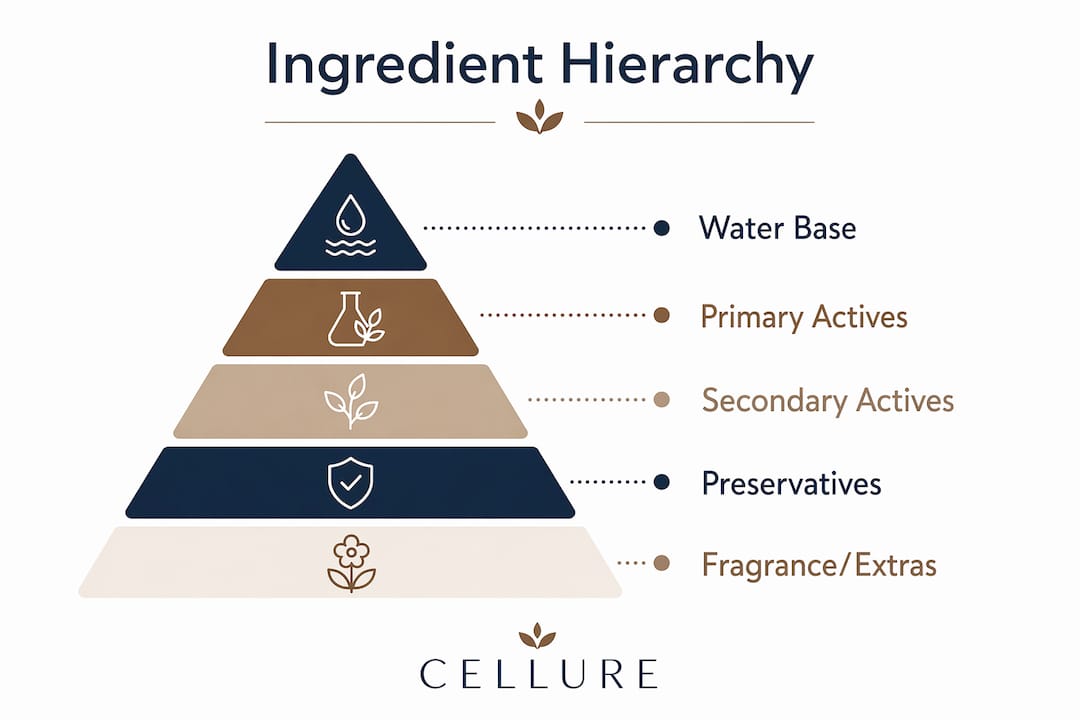Infographic explaining skincare ingredient hierarchy