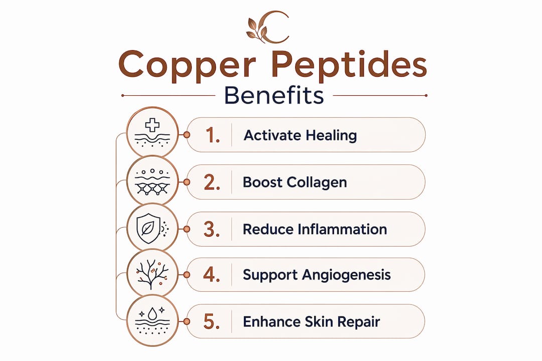 Infographic showing copper peptides skin benefits steps