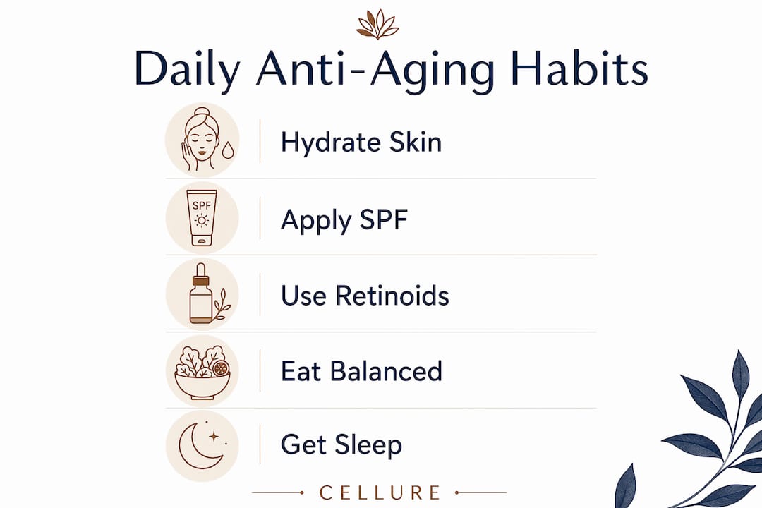 Infographic of daily anti-aging habits