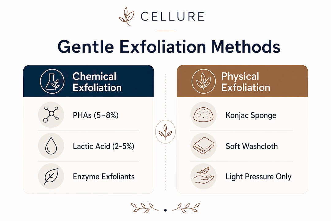 Infographic comparing chemical and physical gentle exfoliation