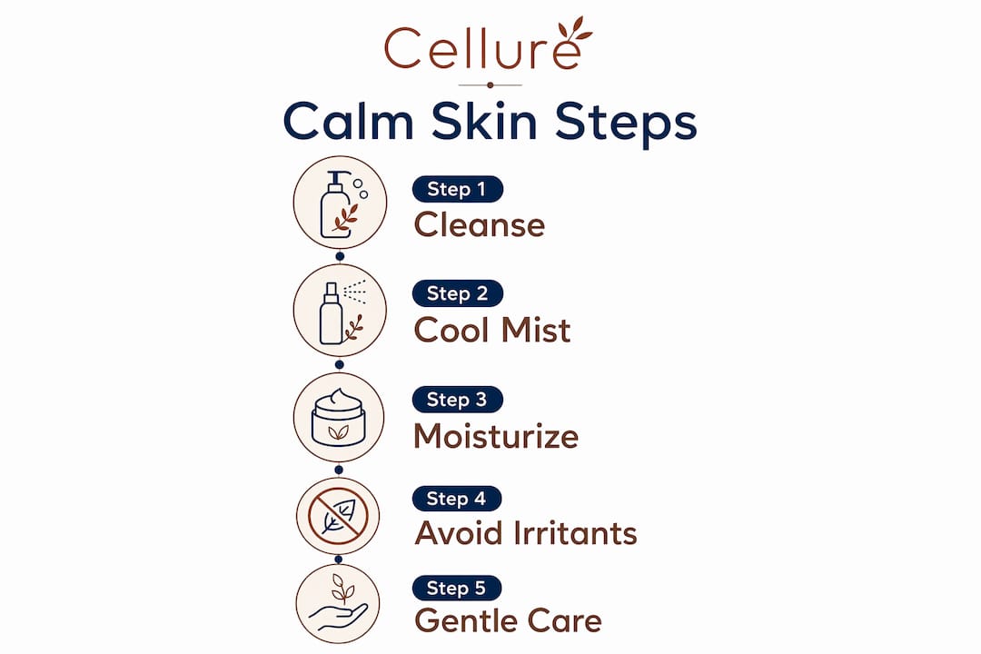 Infographic outlining steps to calm irritated skin