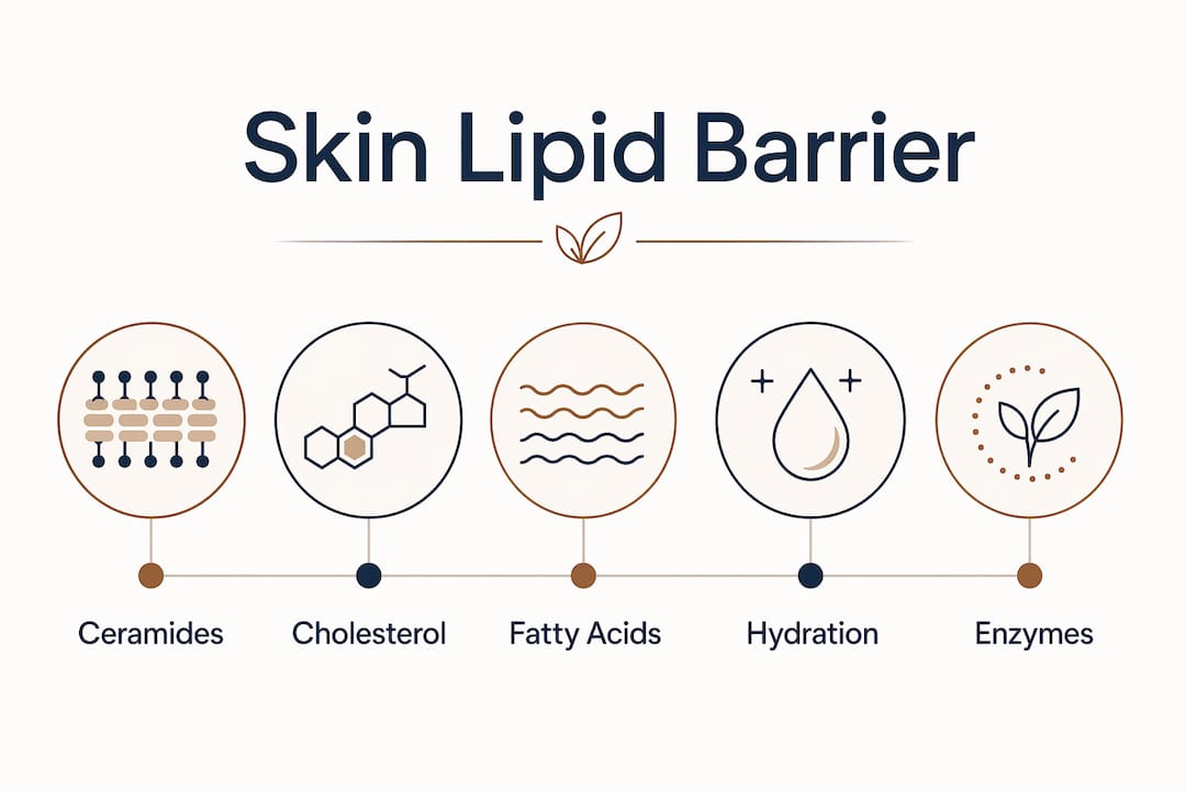 Infographic showing skin lipid barrier components hierarchy