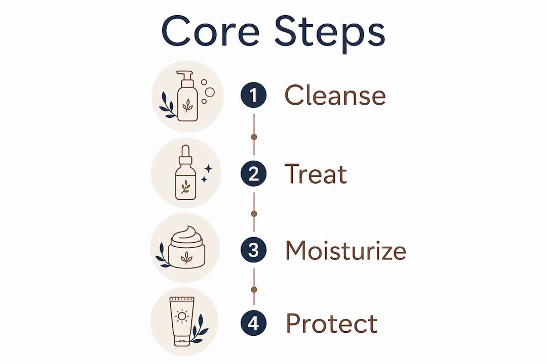 Infographic outlining four core skincare routine steps