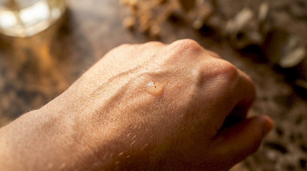 Close-up of skin barrier lipid layer with serum drop
