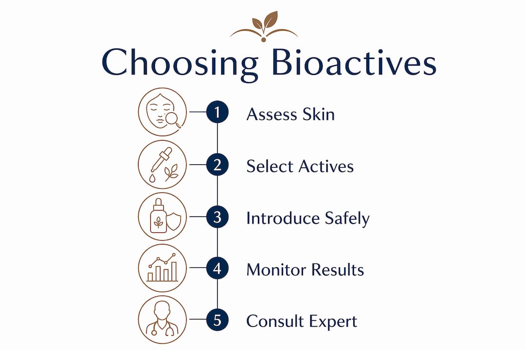 Infographic showing steps to choose bioactive skincare